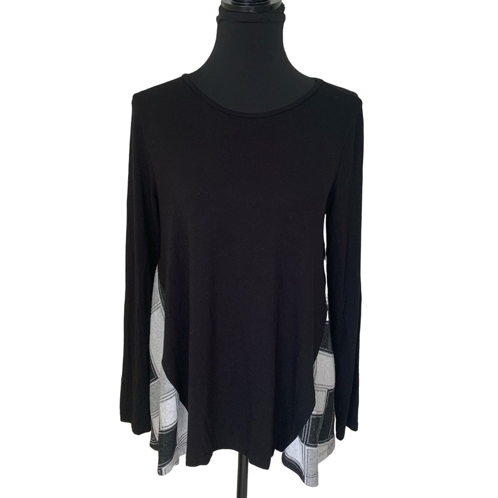 Patchington Long Sleeve Black and Plaid Top Medium